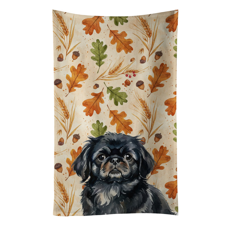 Black Pekingese Heirloom Fall Kitchen Towel, Black Pekingese