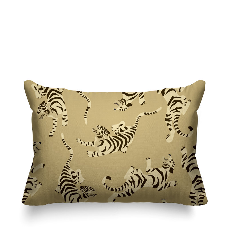 Coussin décoratif intérieur / extérieur Tigger Boho Tiger, Champagne, 20 po x 14 po