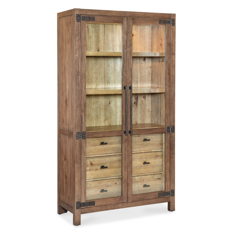 Rustic Lighted Pecky Hickory and White Oak Display Cabinet