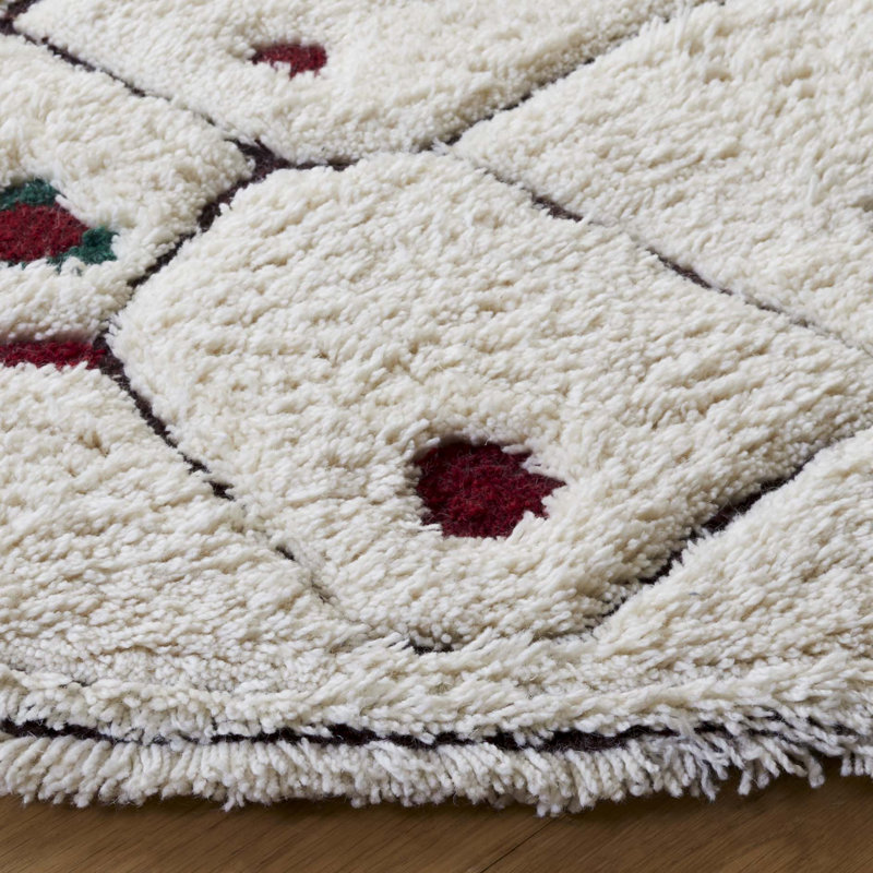 Kaloudis 922 Hand Tufted Wool/Cotton Abstract Indoor Use Only Rug in Ivory/Red, Round 6'