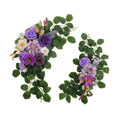 Ensemble de 2 fausses fleurs pour décoration de mariage, décorations florales, fleurs de voûte de mariage mauves pour la cérémonie de mariage