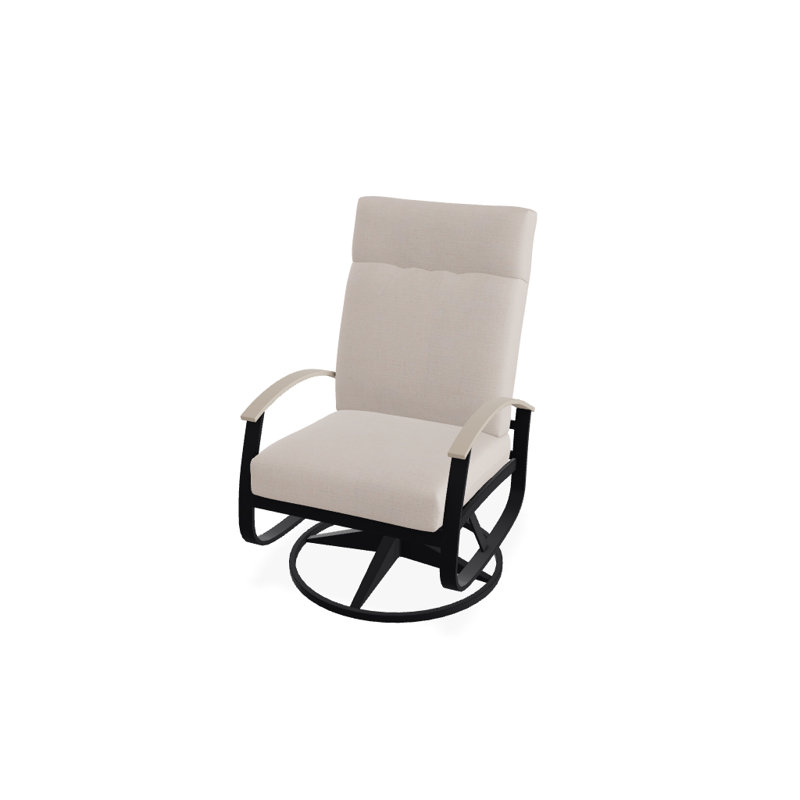Belle Isle Outdoor Swivel Lounge Chair, Textured Black, Cabana Classic Black Stripe Sunbrella®, Desert P60
