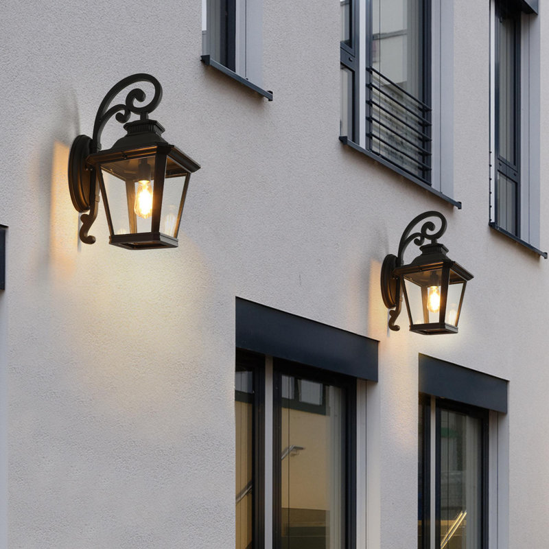 14" Outdoor Wall Lanterns 2-Pack, Black Waterproof Wall Sconce with Clear Glass Panels, Vintage Exterior Light Fixture for Porch, Patio, Garden, and Doorway (Bulb Not Included)