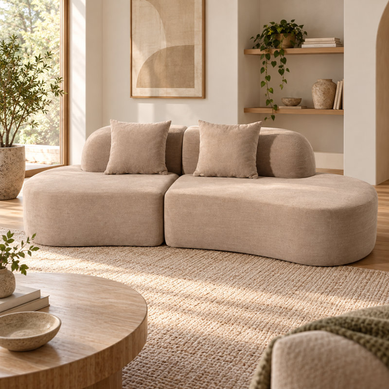 Canapé d'angle modulaire incurvé Modern Cloud sans os, 236 cm (93,1 pouces), en tissu éponge abricot, pour salon