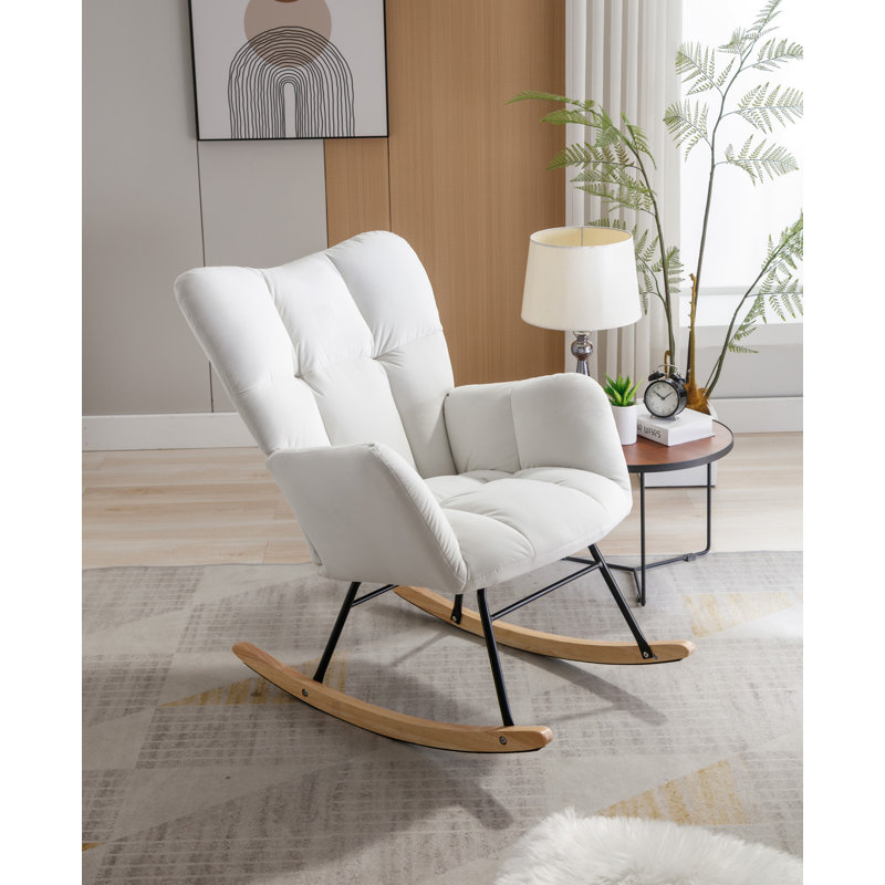 Chaise berçante moderne Marsa, Velours blanc