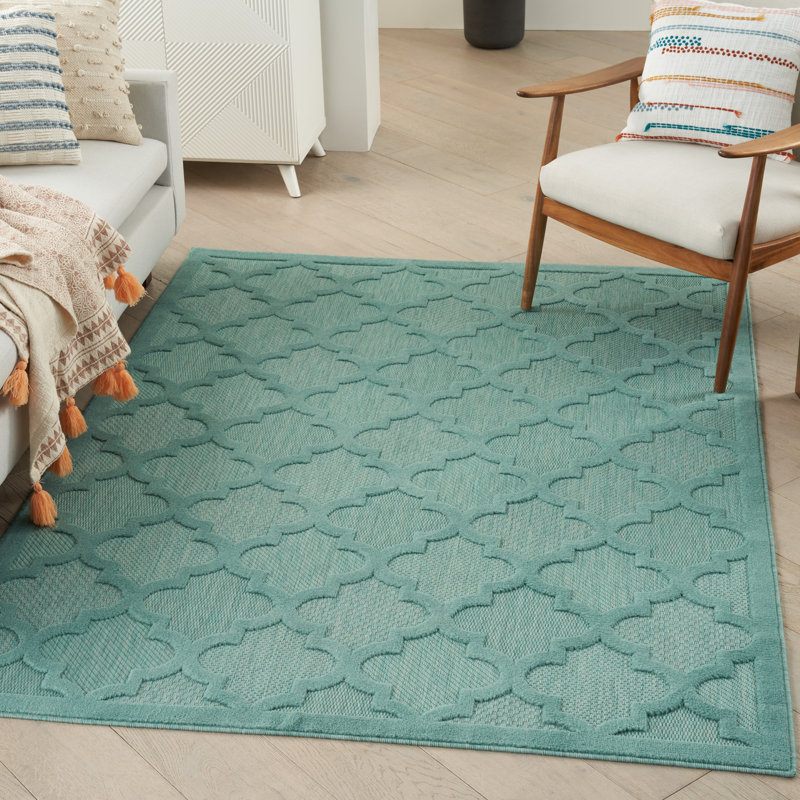 Tapis intérieur / extérieur bleu turquoise / bleu sarcelle Adianey, Rectangle 4 pi x 6 pi