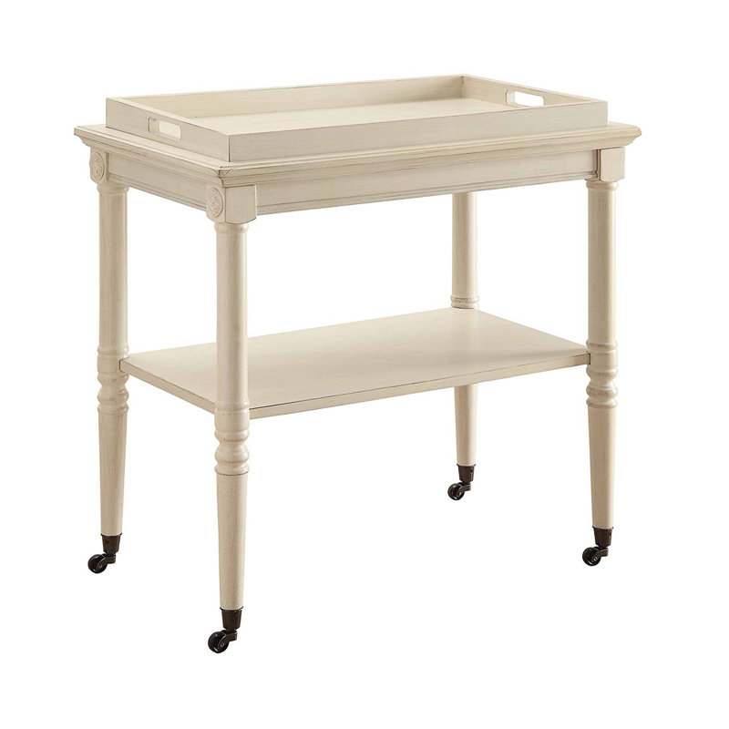 Burlone Solid Wood Tray Top End Table, Antique White