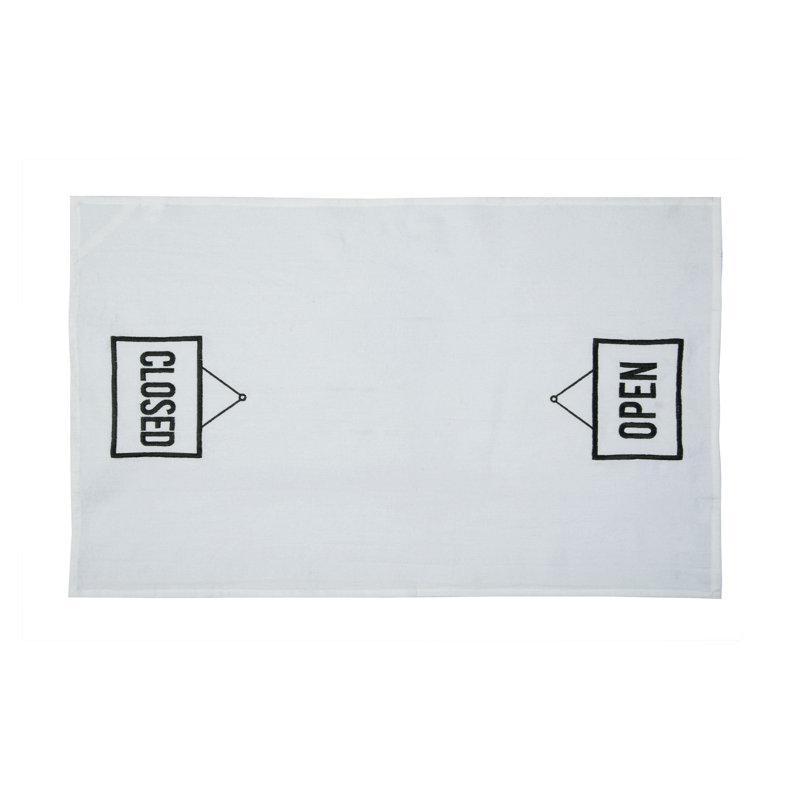 Open/Closed Typography Phrases Embroidered Reversible Kitchen Hand Towel