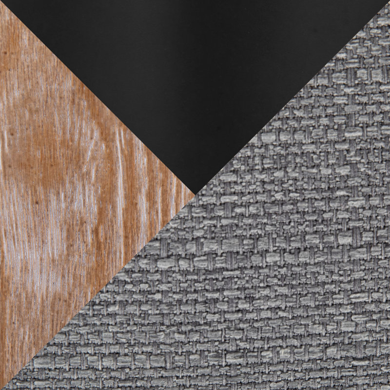 Tabouret de bar Laurenzio, Noir, Tissu gris / bois blanc délavé