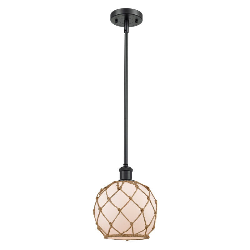 Luminaire suspendu en forme de globe à 1 lumière avec accents en corde Tobey, Brun mat, Blanc / Brun