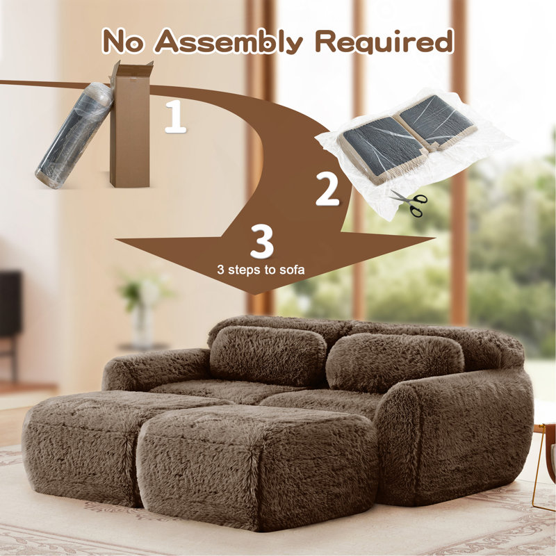 Tissu moelleux doux de 80 po, canapé désossé, aucun assemblage requis, conception antidérapante inférieure avec méridienne, assise profonde, combinaison haute densité sans éponge 32D pour étude, chocolat
