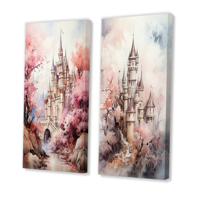 «Castles Pastel Dreams», 2 pièces sur toile, Toile tendue, H 20 po x l 24 po