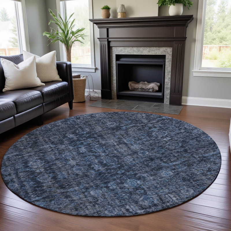 Premium Machine Washable Ducote AMF1145 Damask Rug, Round 8'