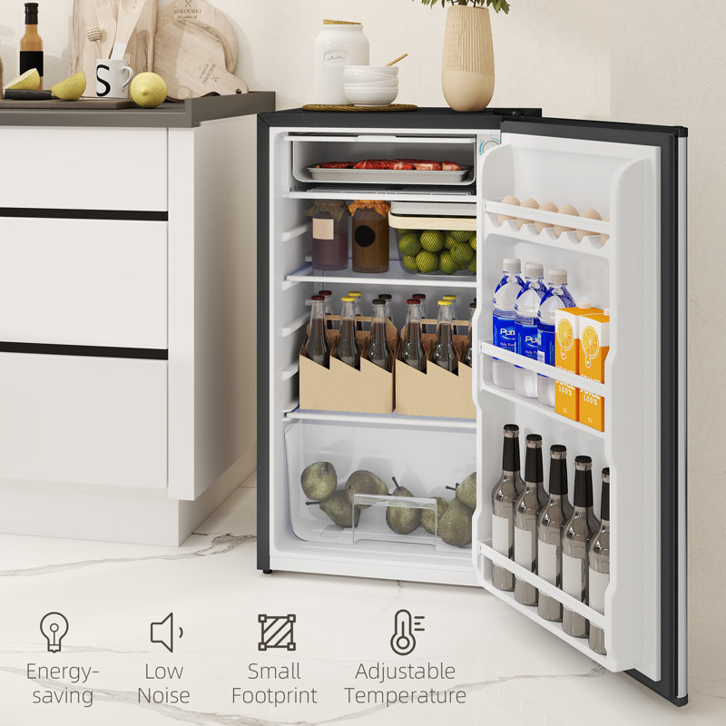 HOMCOM Under Counter Fridge 91L Small Fridge with Chiller Box, Silver/Black