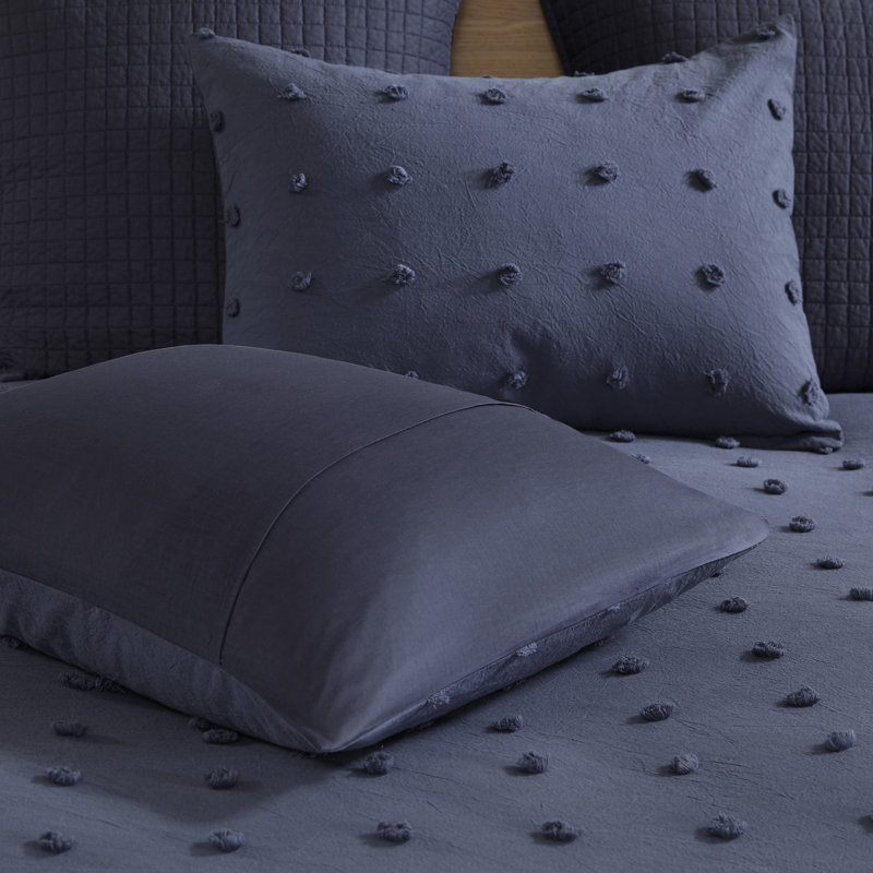 Navy Cotton Jacquard Twin/Twin XL Duvet Cover Set with Shams