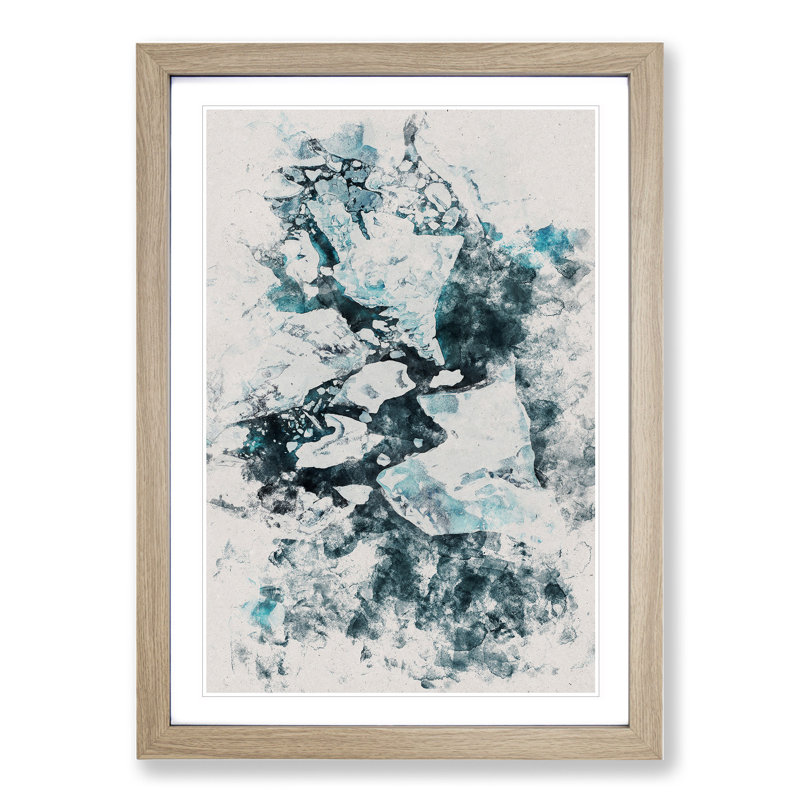 Broken Glacier in Iceland Watercolour - Picture Frame Graphic Art, 36cm H x 27cm W x 2cm D, Oak