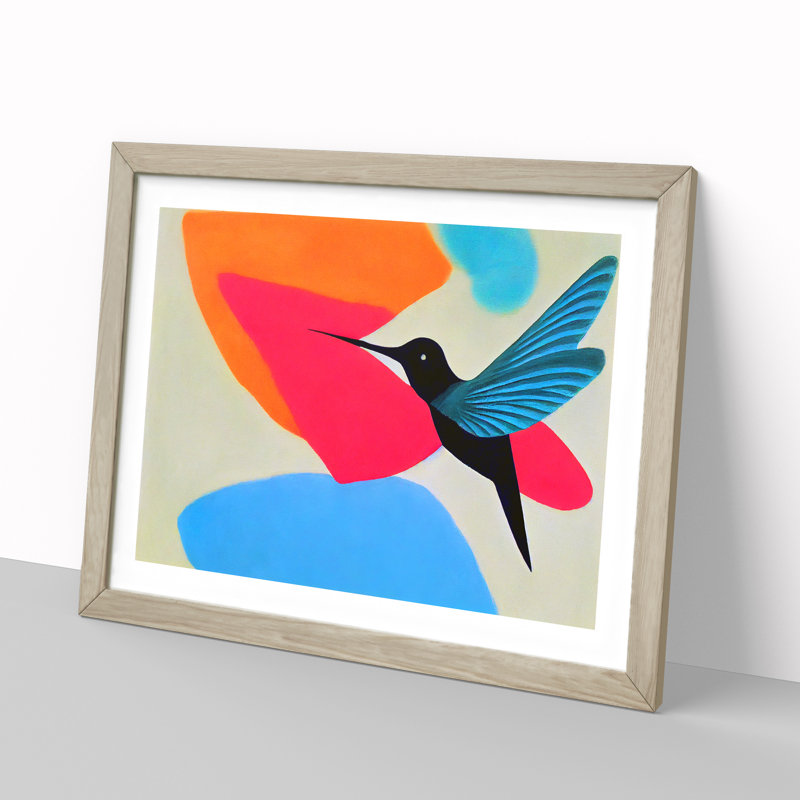 Abstract Hummingbird Vol.1 - Single Picture Frame Print, 25cm H x 34cm W x 2cm D, Oak