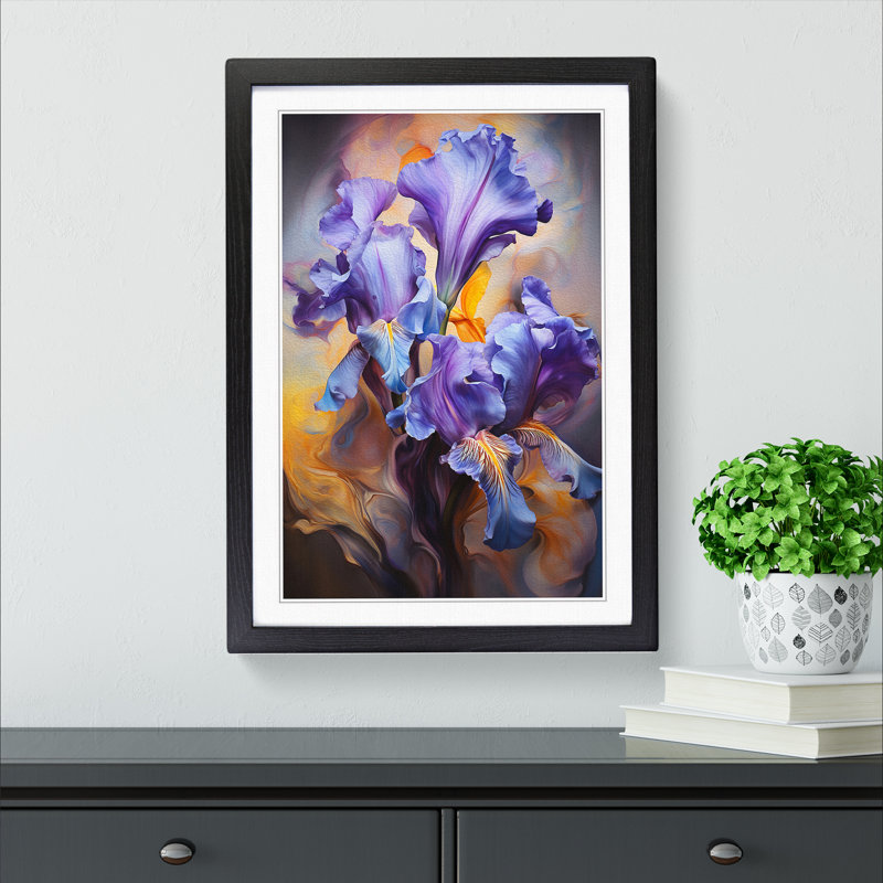 Iris Flower Modern - Single Picture Frame Print on Wood, Black Framed, 34cm H x 25cm W x 2cm D