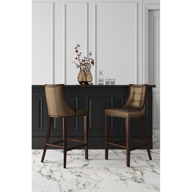 Tabouret de bar en bois Fifth Avenue, Similicuir brun