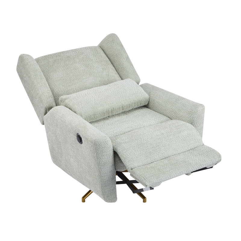 Karik 360° Swivel Upholstered Recliner With 5-Star Base & Pillow, Light Green