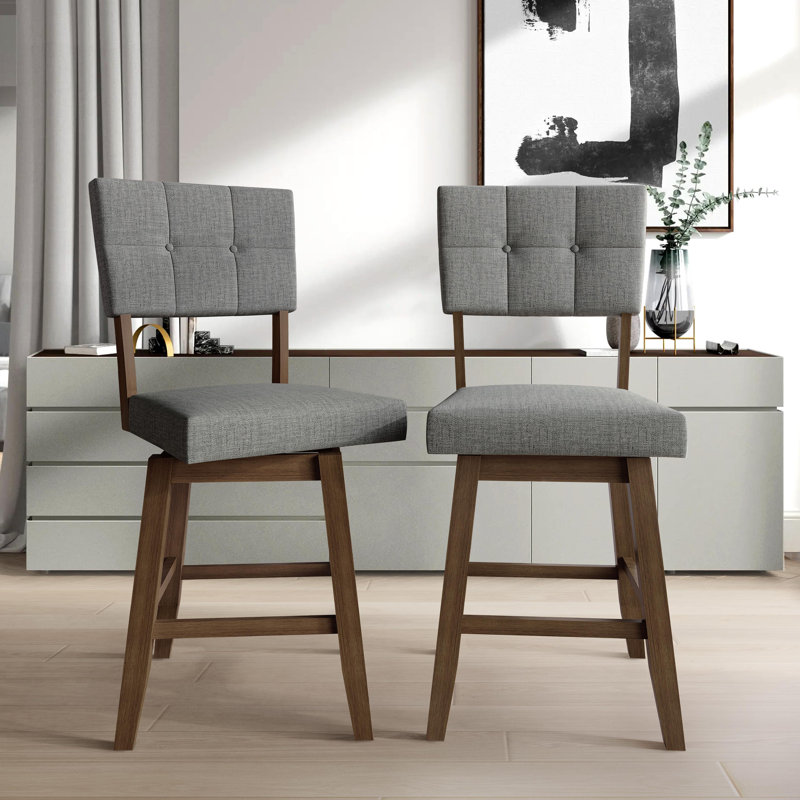Chaise de bureau pivotante en bois brun avec housse en lin gris, Gris