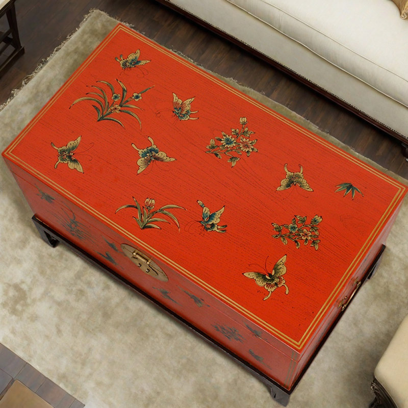 Retro Hand-Painted Solid Wood Small Accent Trunk