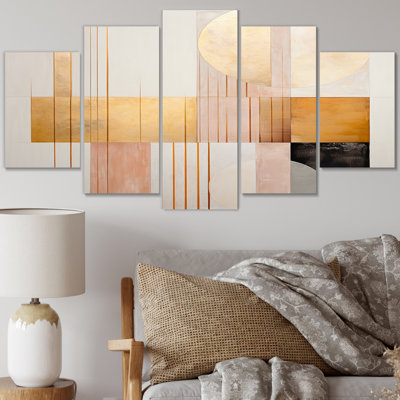 Géométrie de la sérénité en rose rétro or III - impression sur toile géométrique moderne - 5 panneaux