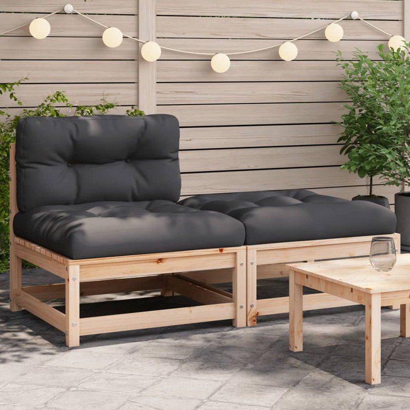 Ophelia & Co. Patio Sofa Armless With Cushions And Footstool, Natural Pine, Anthracite