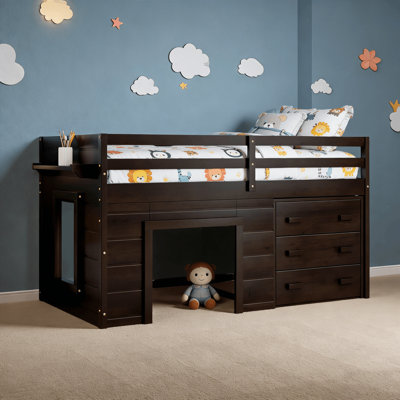 Twin Low Loft Bed With 3 Drawers Dresser And Underbed Storage