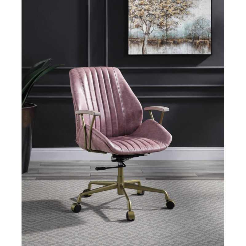 Chaise de bureau industrielle pivotante avec levage pneumatique et base à 5 branches Aneira, Rose