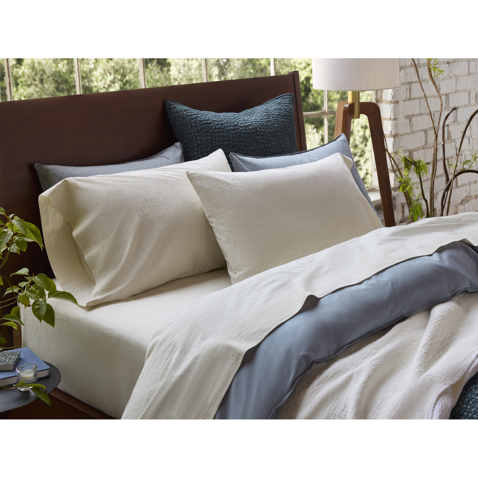 Crinkled 100% Cotton Percale Pillowcase - Set of 2, Standard/Queen Pillowcase, Steel Blue