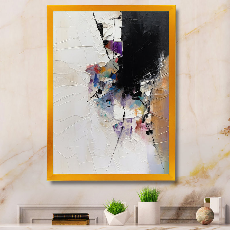 Impression sur toile géométrique mauve, H 40 po x l 30 po x P 1,5 po, Impression dorée sur toile encadrée