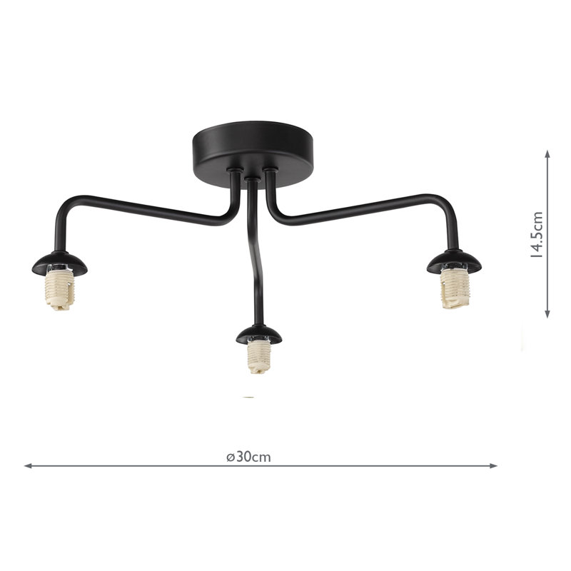 FEYA 3LT SEMI FLUSH FRAME ONLY, Matt Black
