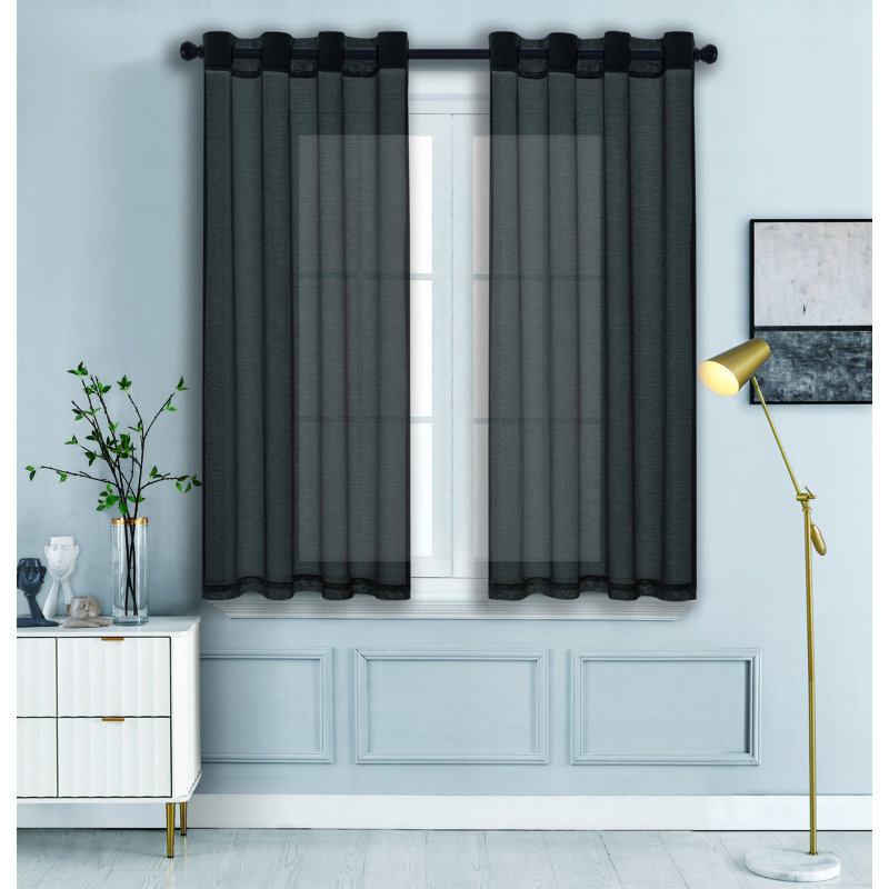 2 panneaux de rideaux semi-transparents avec œillets, L 57 po x L 45 po, Noir