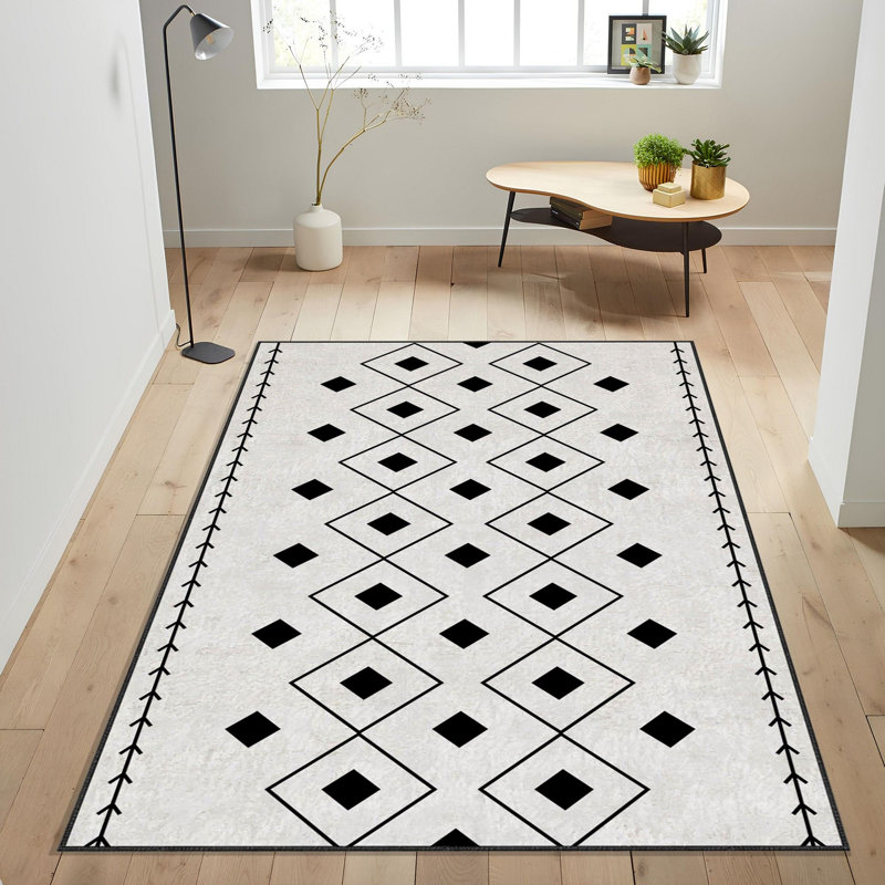 Soft Woven Area Rug, 100% Polyester, 31.5 x 55.1 inches | 740 g/m², Non-Slip Felt Dot Underside, Machine Washable | Low Pile Height: 0.16 inches, Perfect for Living Room, Bedroom, and Dining Areas