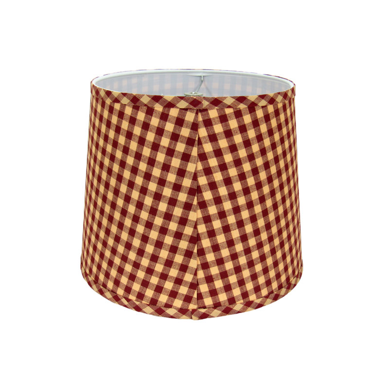 16" Red and Tan Gingham Drum Lampshade