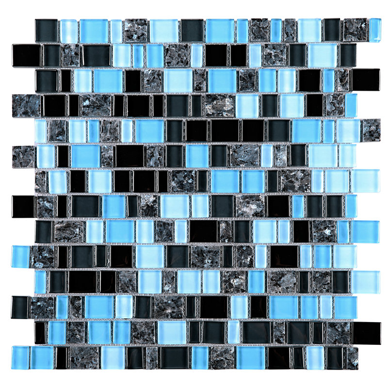 Carreau de mosaïque aléatoire 11,75 po x 11,75 po Cubemax, Noir/bleu