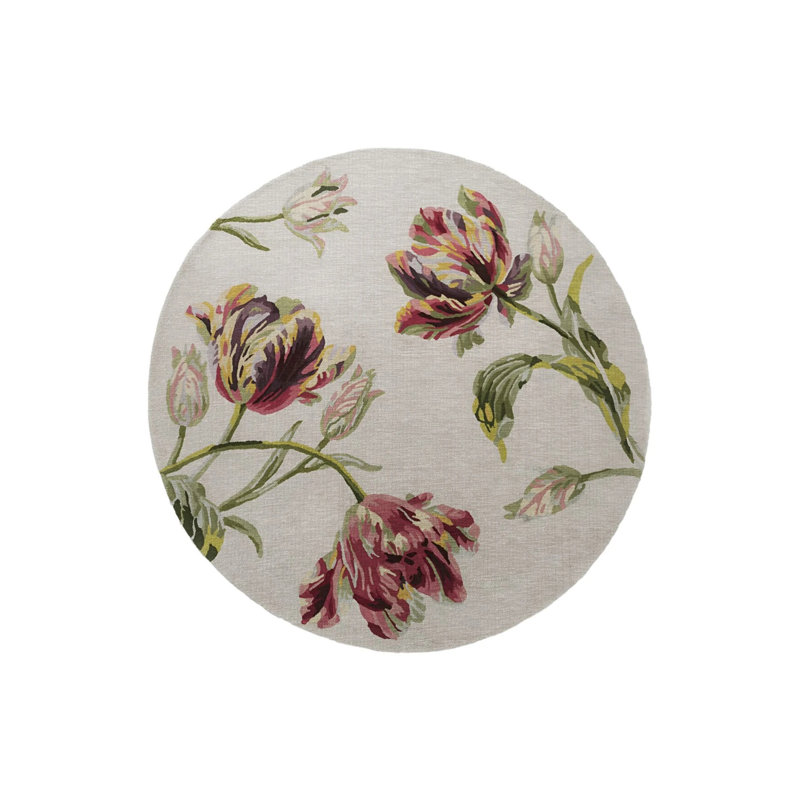 Pink Beige Themed Rose Patterned Creative Modern Woven Base Round Decorative Carpet, Round 2'8"