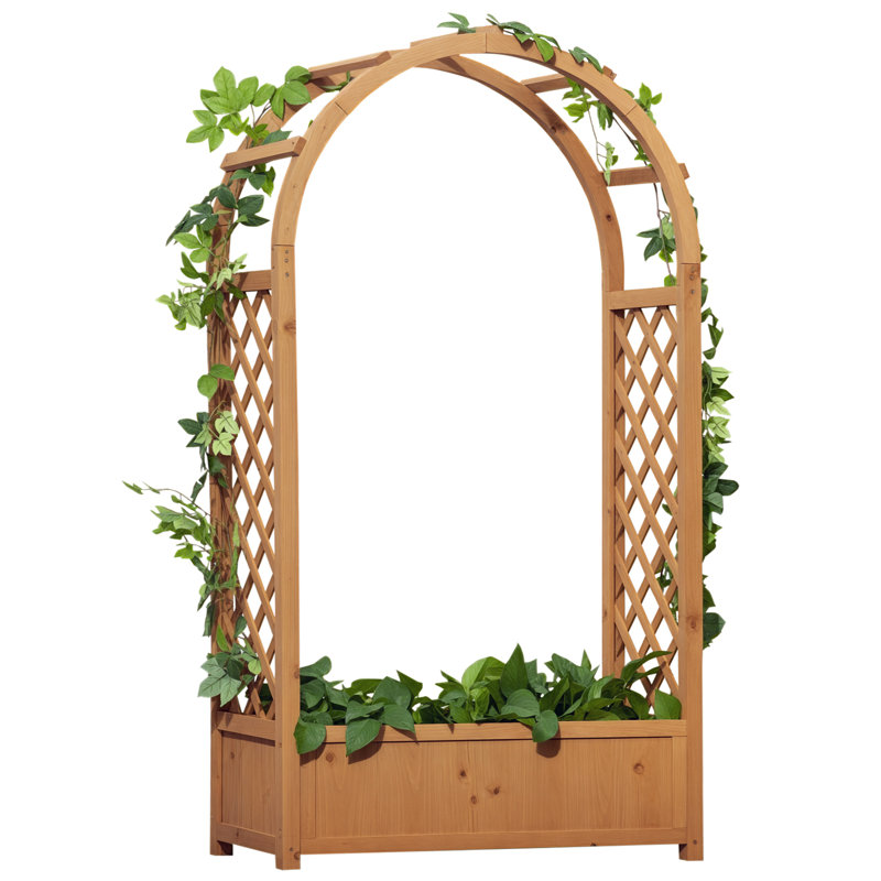Jardinière avec jardin surélevé avec treillis arqué, brun