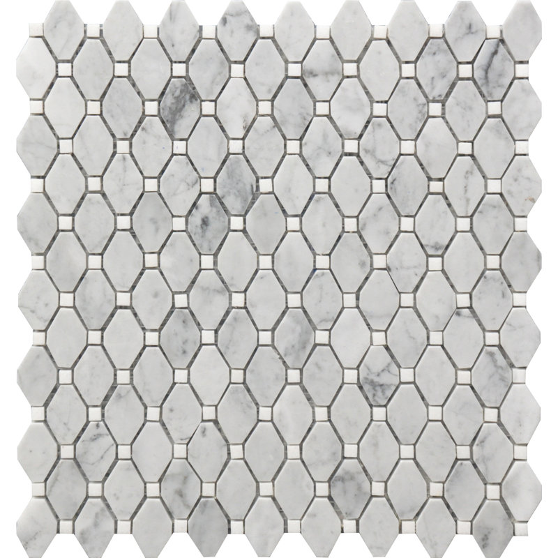 White Marble Rhombus 12x12 Mosaic Tile – Geometric Tile for Kitchen, Backsplash, Bathroom & Shower Wall (set of 11))