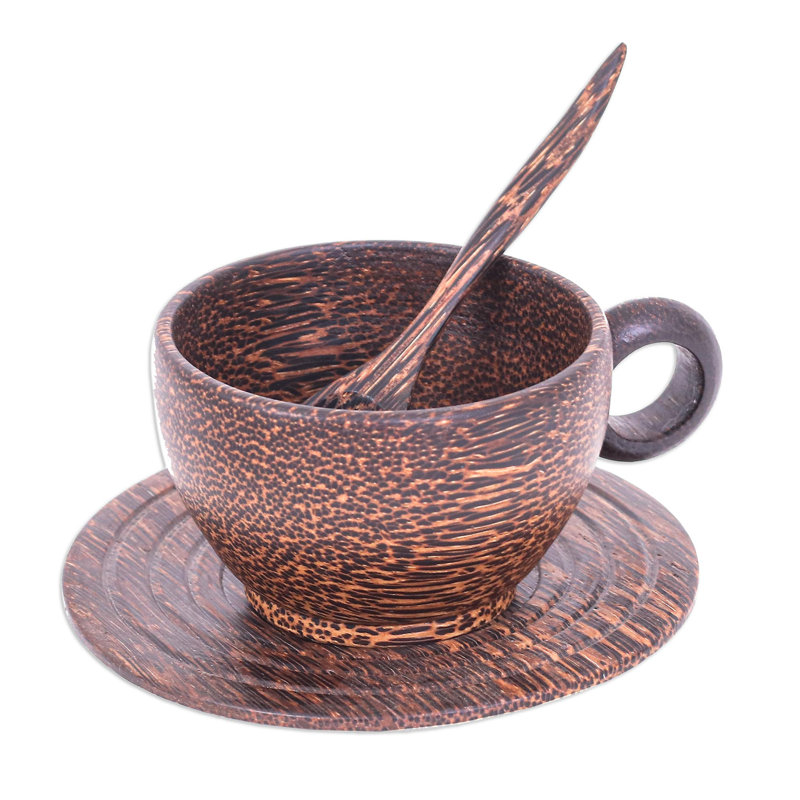 Ensemble de café fait à la main en bois de réunion (ensemble de 3)
