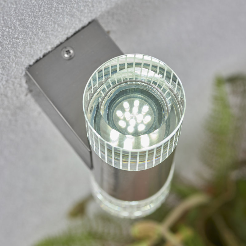 Ruppert Polished Stainless Steel 2 - Bulb 23cm H Integrated LED Crystal Glass Outdoor Armed Sconce