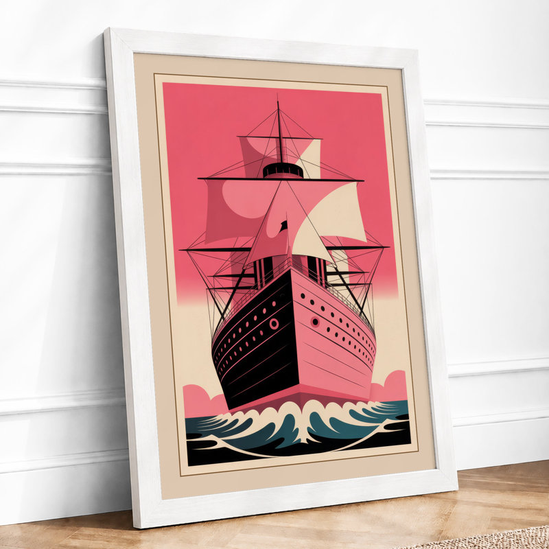 Ocean Liner in Motion Art Deco - Framed Print, A3 - 42.0 x 29.7 cm, White