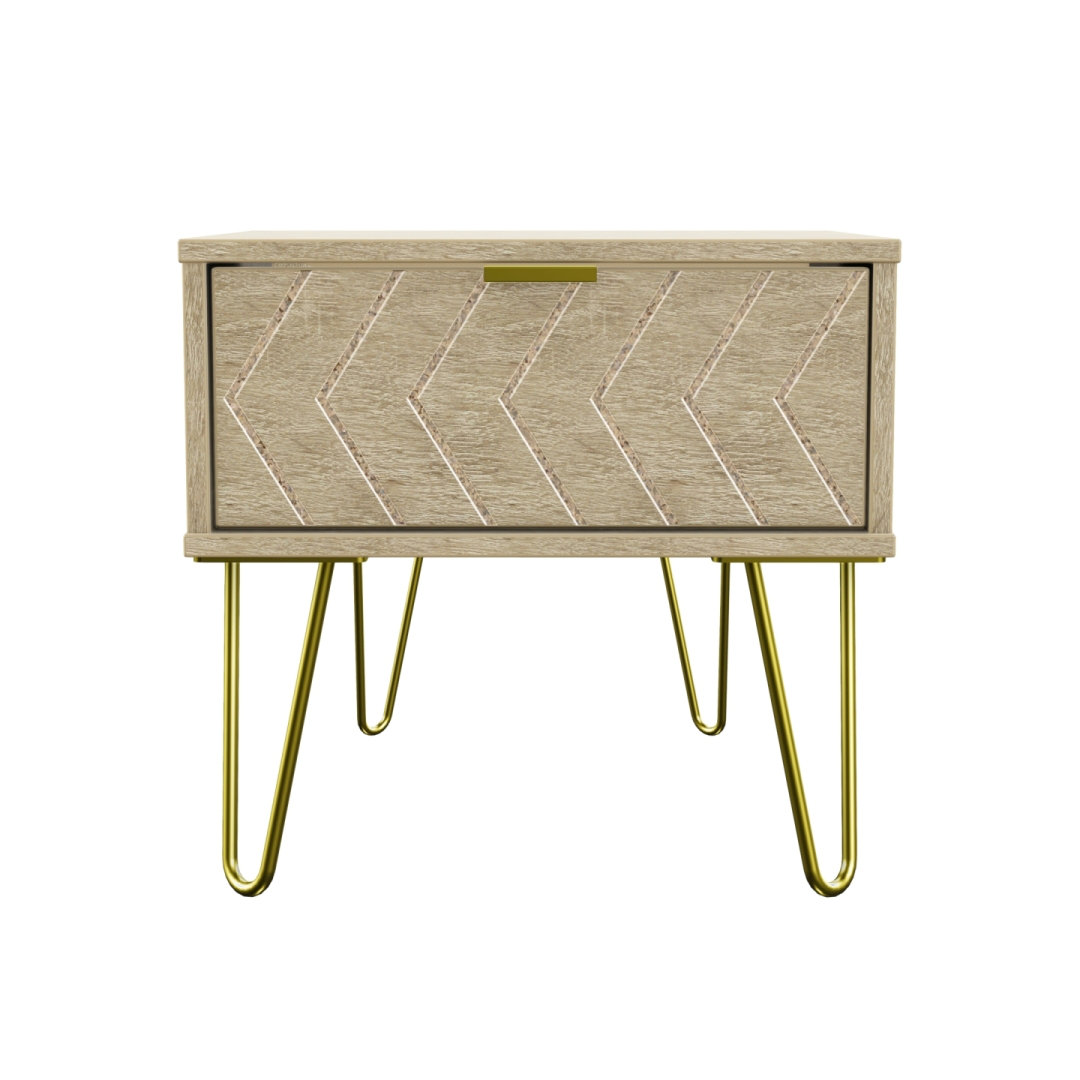 Fully Assembled Jigsaw - Gold Hairpin (F) 1 Drawer Bedside