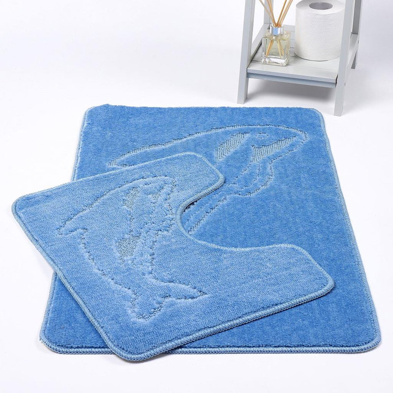 Madeline Non-Slip Non-slip Bath Mat And Pedestal Mat, Blue