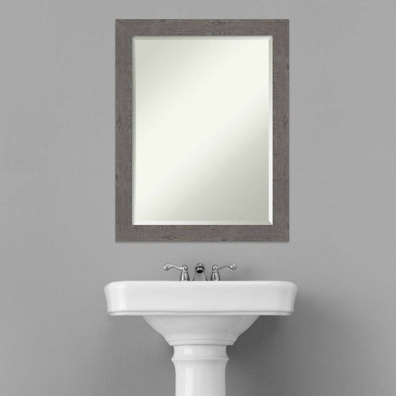 Akhia Narrow Beveled Wall Mirror, 27" x 21", Rustic Plank Gray