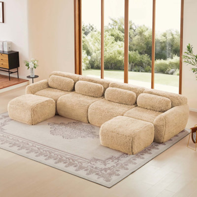 U-Shaped Boneless Sofa 32D High Density Sponge Bottom Anti-Slip Design,No Assembly Required Ergonomic Design,Free Combination Full-Compression Vacuum Packaging,For Living Rooms