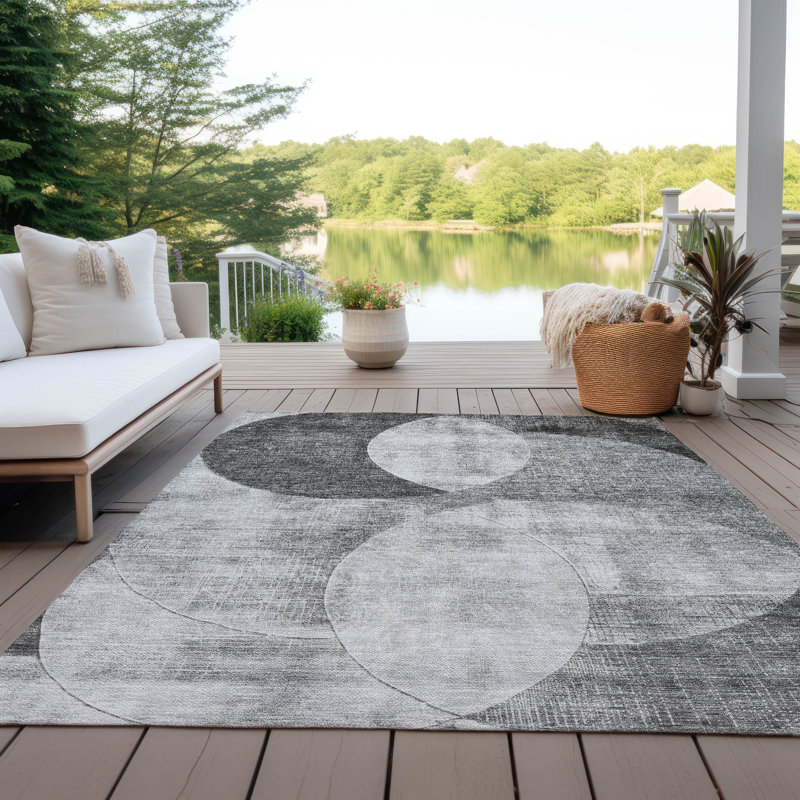 Gray Rectangular Washable Synthetic Flat Woven Rug