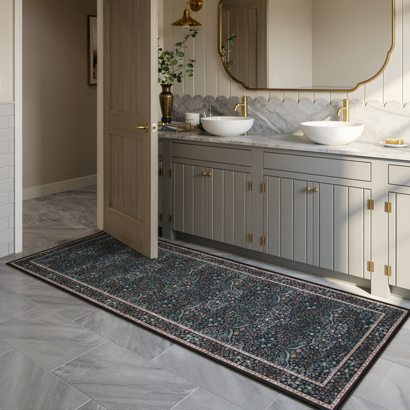 Tapis de couloir intérieur vintage noir lavable 2X6 pour chambre à coucher, tapis antidérapant Boho