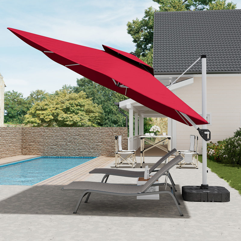 Parasol d'extérieur carré à double toit 11 pi (sans base de parasol) 11 pi, Red